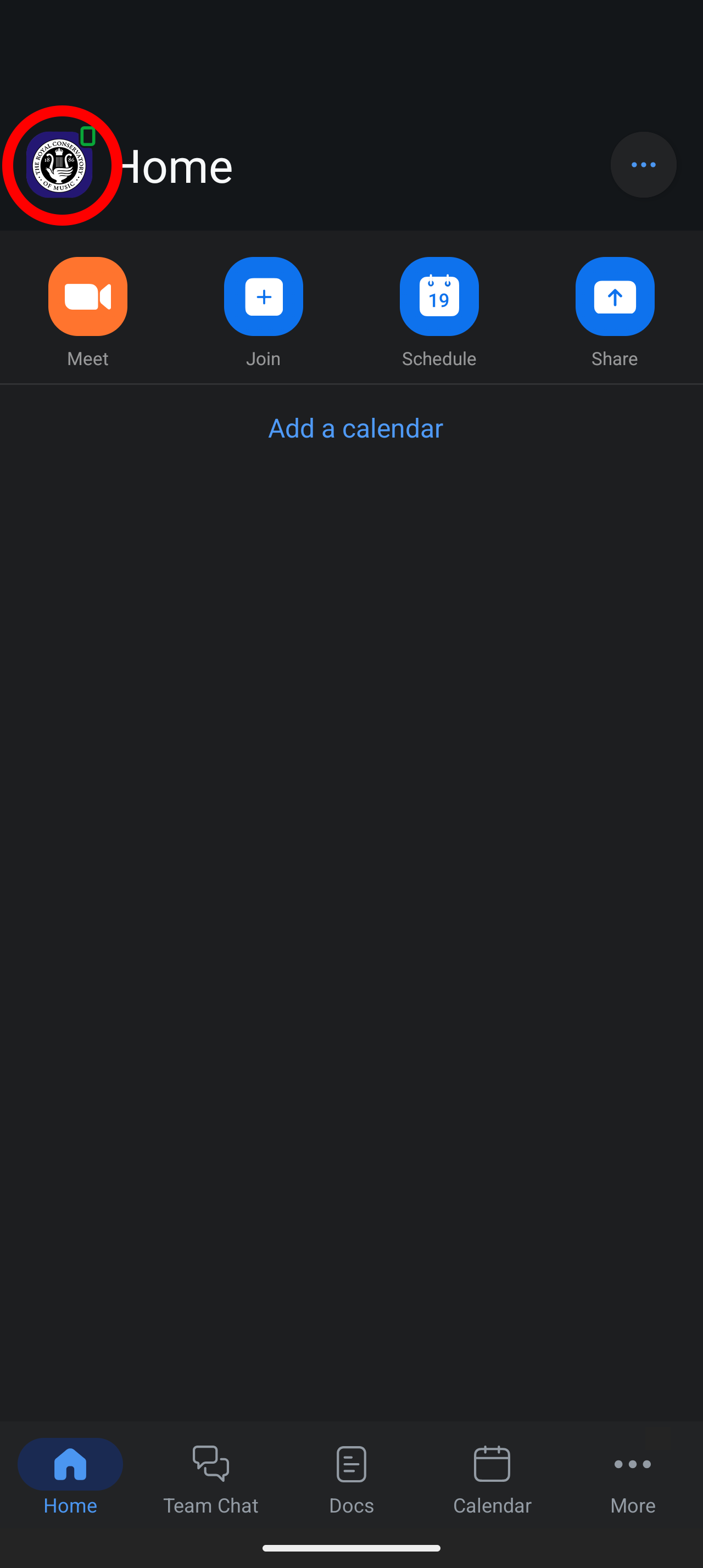 Screenshot highlighting the avatar in the Zoom mobile app